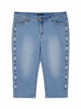 Roz & Ali Women’s Size 18 Embroidered Capri Jeans Light Wash Stretch Denim